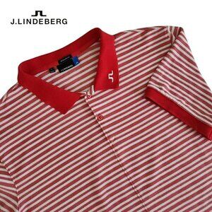 J. LINDEBERG Red White Striped Golf Polo Performance Regular Fit xl